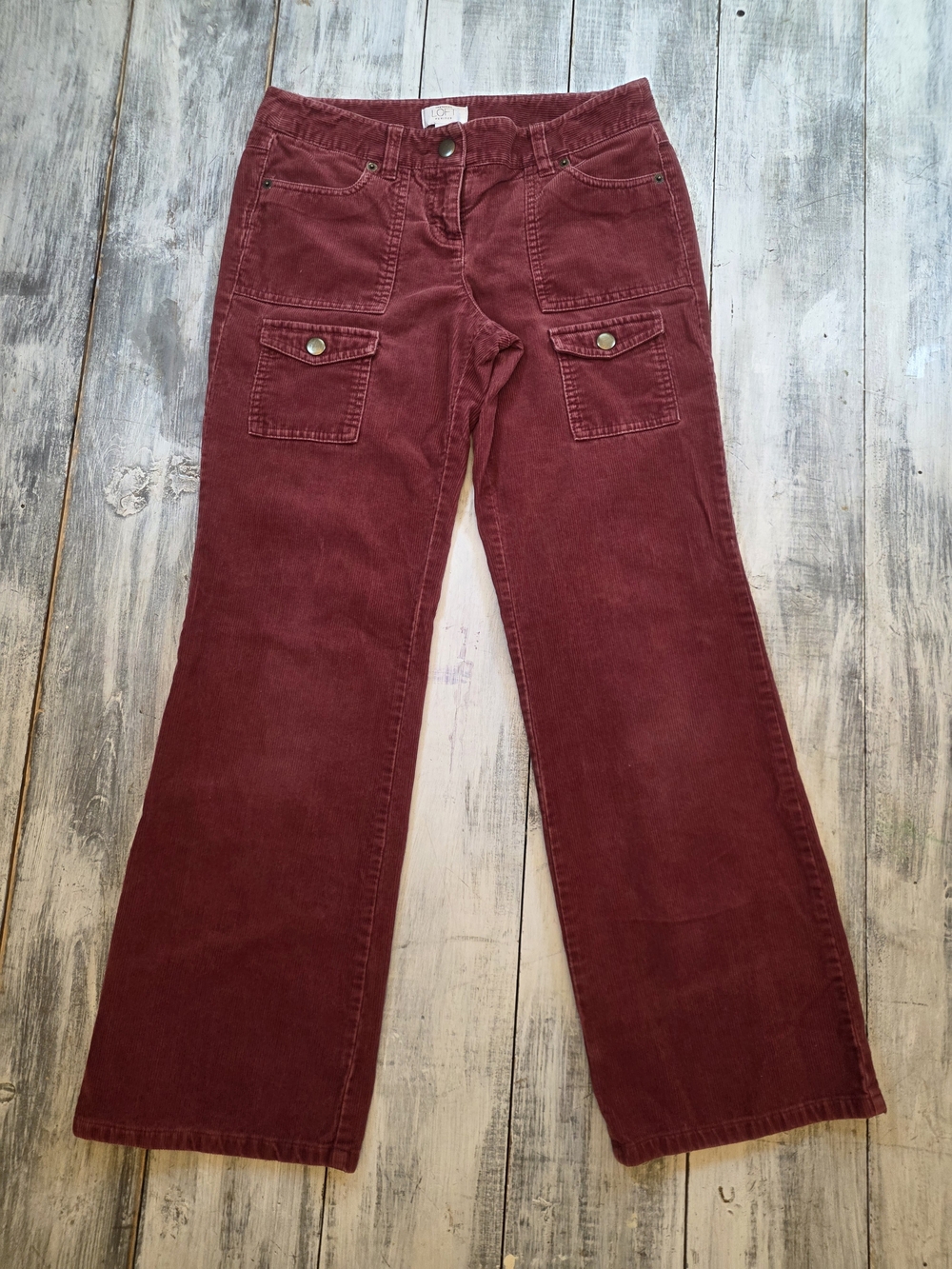 LOFT Women's Burgundy Wide-Leg Corduroy Cargo Pants sz 2 Petite